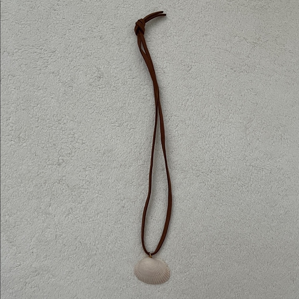 Brown Suede Necklace with Florida Shell Pendant Handmade